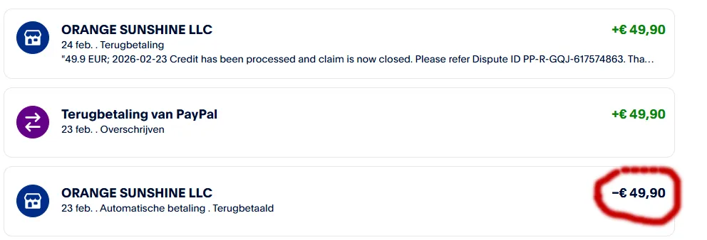 Kijk uit voor Orange sunshine terugbetaling